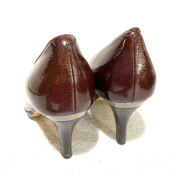 Cole Haan 9B Carma OT Air Purple Patent Metallic Leather Pump Peep Toe Shoes - Picture 4 of 12